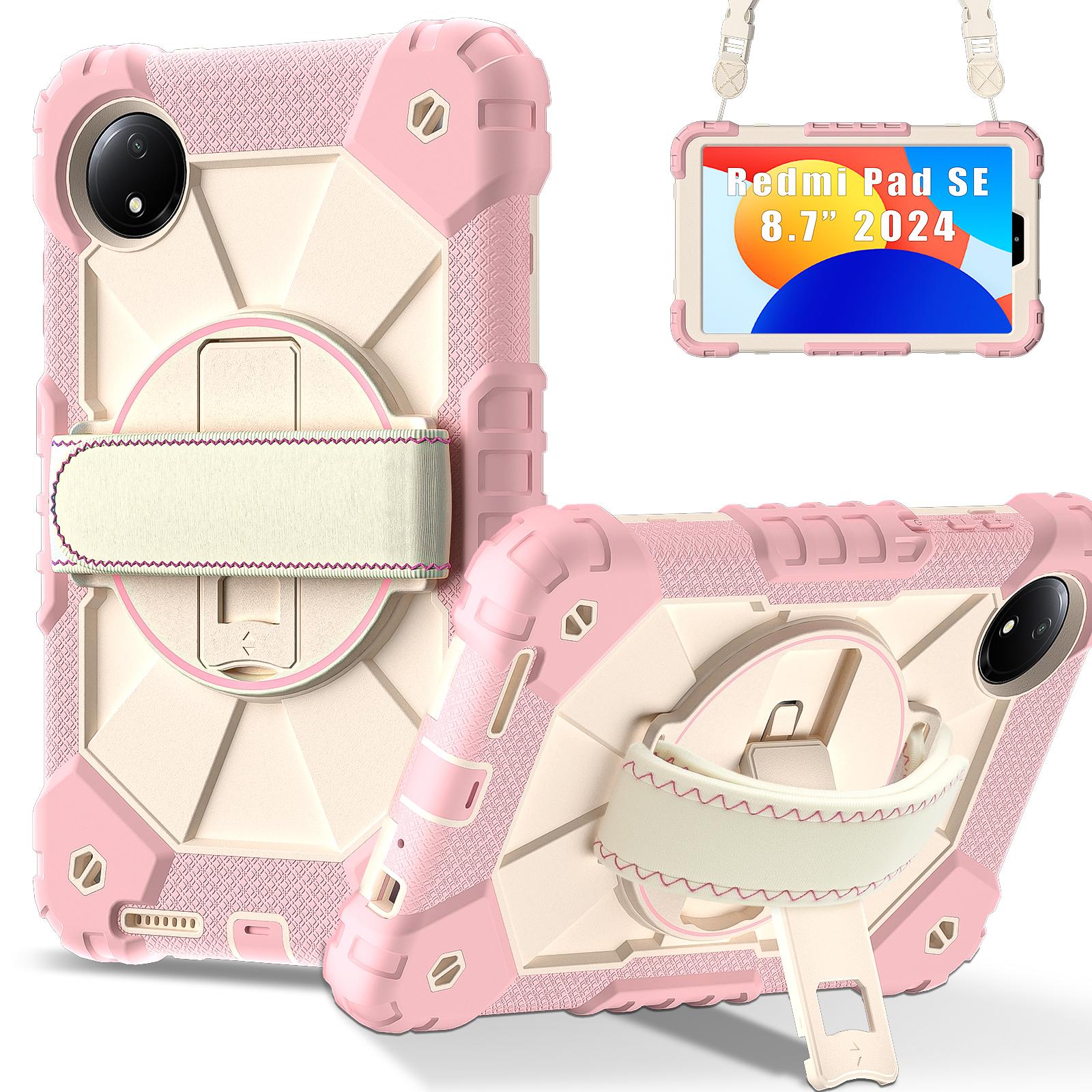 Nouveau Étui Rotatif à 360° Pour Redmi Pad SE 8.7 pouces Funda Pour Xiaomi Redmi Pad SE Support Armure Poignée Housse de Tablette Antichoc redmi pad se 8.7inch rose