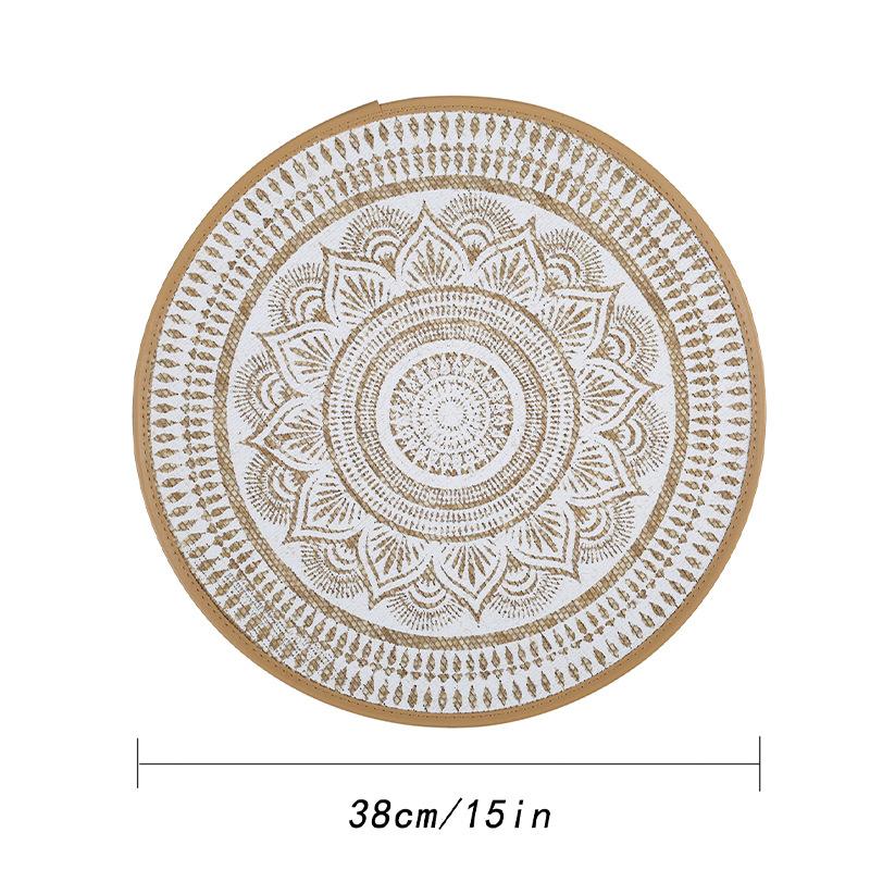 

2Pcs Round Vintage Jute Woven Burlap Placemats Bohemian Style Jute Country Placemats for Home Party Table Decoration Vase Mat Diameter 38cm&Round