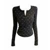 Sweet Spicy Girl Polka Dot Long Sleeve Women's T-shirt, 2025 Autumn/Winter Round Neck Button Slim Base Layer