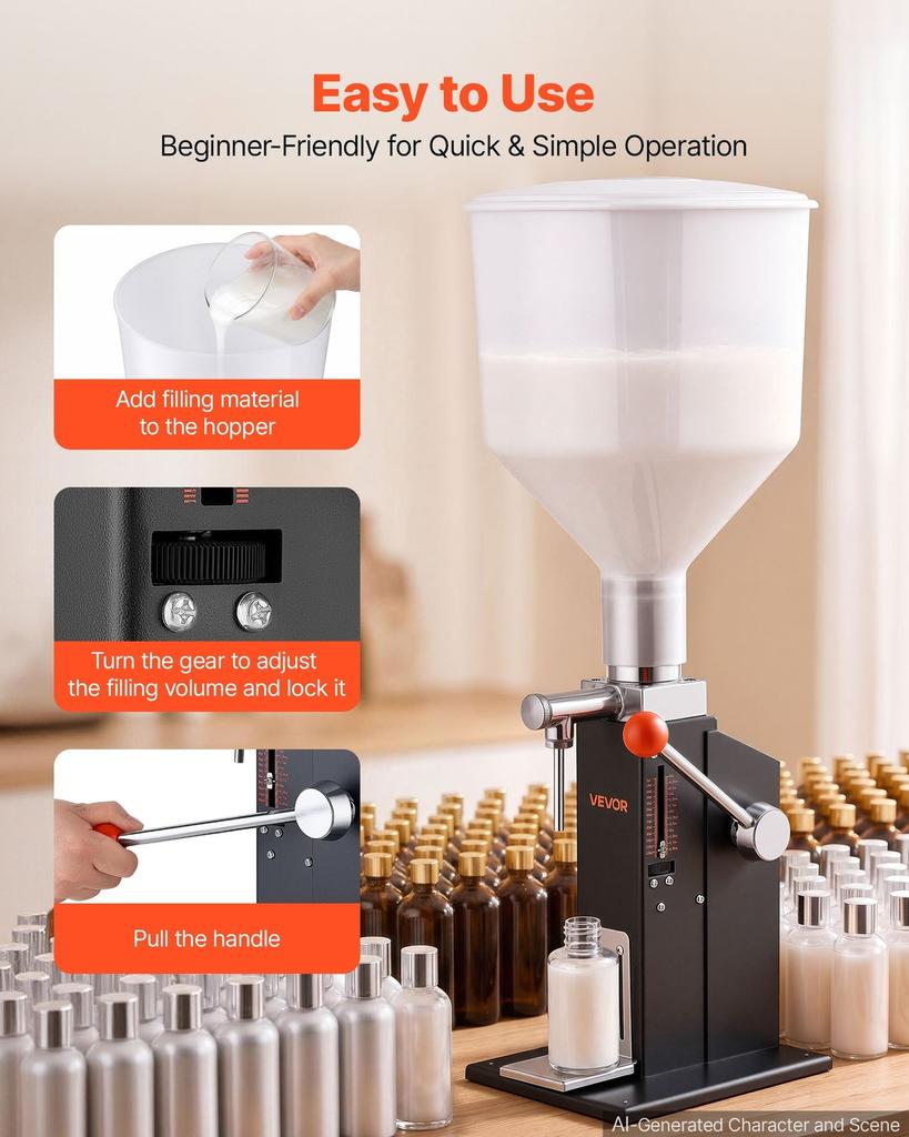 Manual Filling Machine, 10-120 Ml, 12 L Hopper, Paste Liquid Filler, for Water, Honey, Oil, Shampoo and Lotion, Anti-Drip Nozzle, Adjustable Bottle