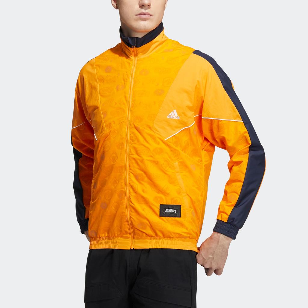Adidas Pattern Print Sports Fitted Jacket Men Outerwear Orange HE9889