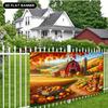 2D flat banner, autumn harvest farm scene background -8x6 feet polyester wall decoration with bright red barn and pumpki