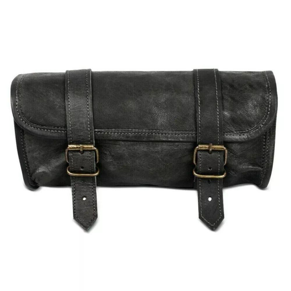 Bag Tool Motorcycle Leather Saddle Motorbike Roll Side Black Saddlebag Luggage