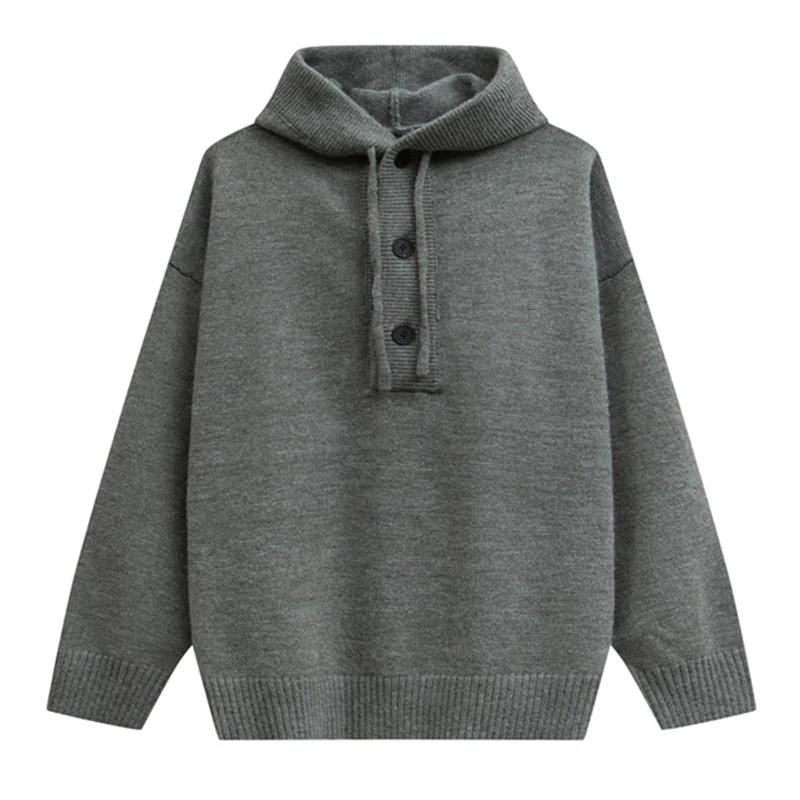 

2026 Autumn Man Vintage Hooded Cardigan Men Fashion Sweatshirt Oversized Loose Knitted Sweater Male Casual Buttons Jackets M