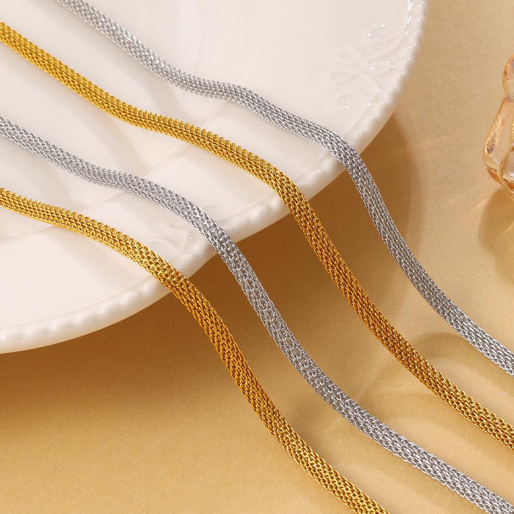 Ins Minimalist Snake Chain Bracelet & Necklace Set, 18K Gold Plated Stainless Steel Layered Clavicle Chain
