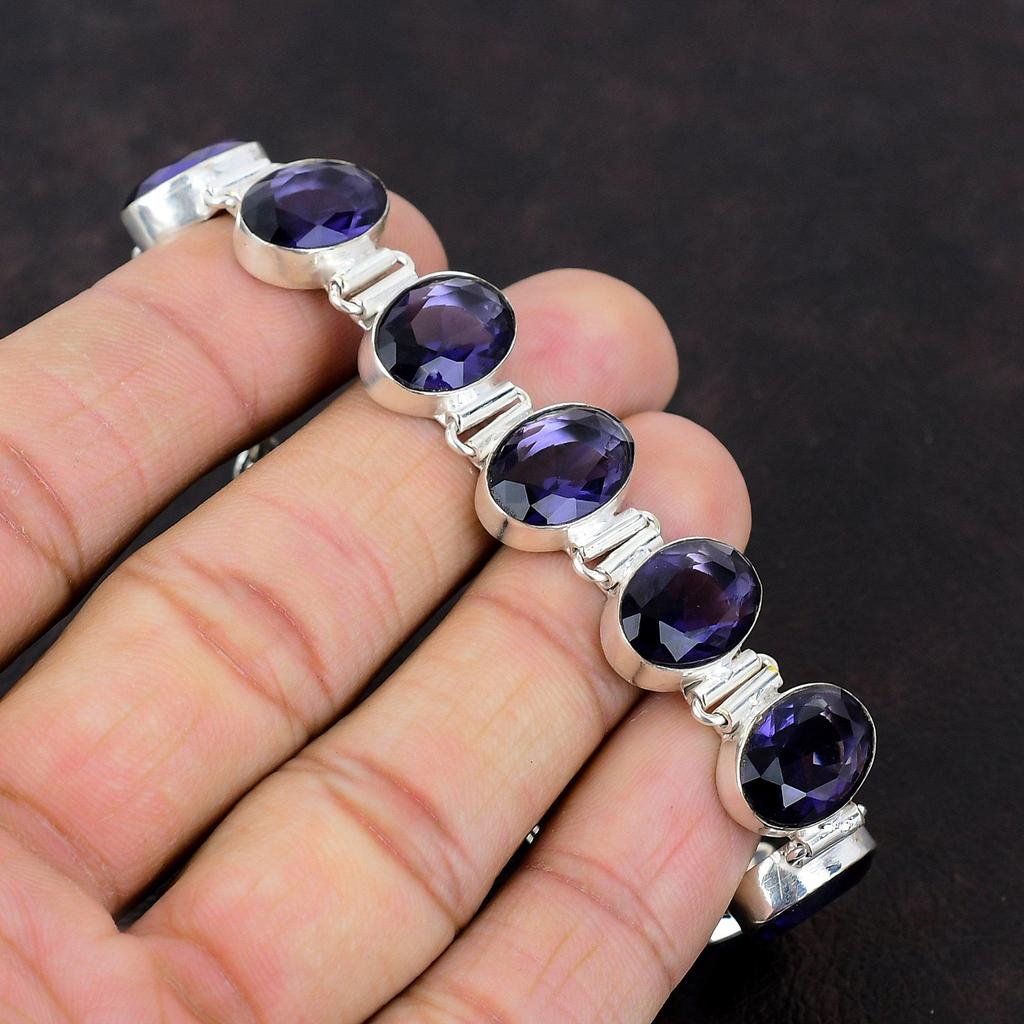 Bracelet en améthyste africaine à facettes Bracelet en pierres précieuses fait à la main Bracelet en argent sterling 925 Bracelet à chaîne réglable Bijoux en argent pour cadeaux