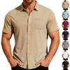 Men's Terry Jacquard Short Sleeve Lapel Cardigan Shirt Breathable Loose.