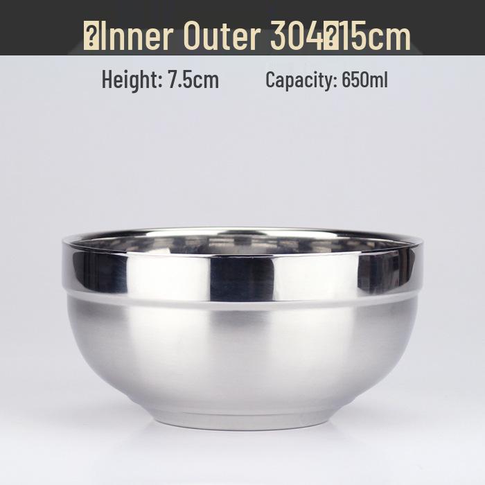 Large Double-Layer Insulated Stainless Steel Bowl with Lid - Anti-Scald, Anti-Drop, for Children and Adults, Ideal for Rice and Soup.
