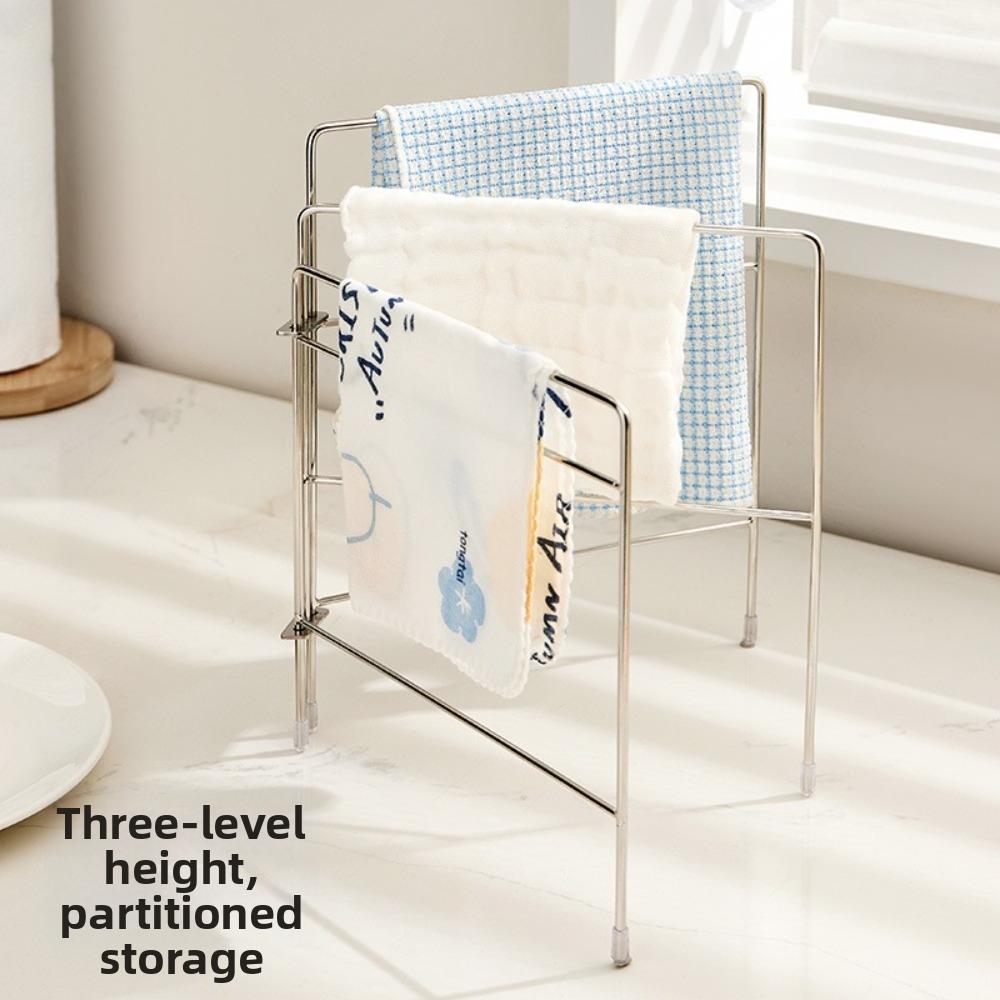 Stainless Steel Kitchen Dishcloth Rack Drain Function Space Saving Dishwashing Cloth Storage Vertical Design Kitchen Drying Rack