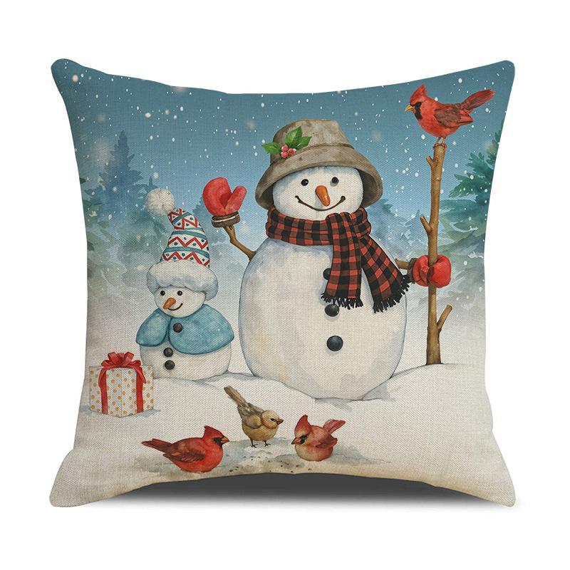 Christmas Snowman Pillow Covers 45Cm Cartoon Print Linen Cushion Case Winter Sofa Throw Pillowcase For Home Holiday Decoration