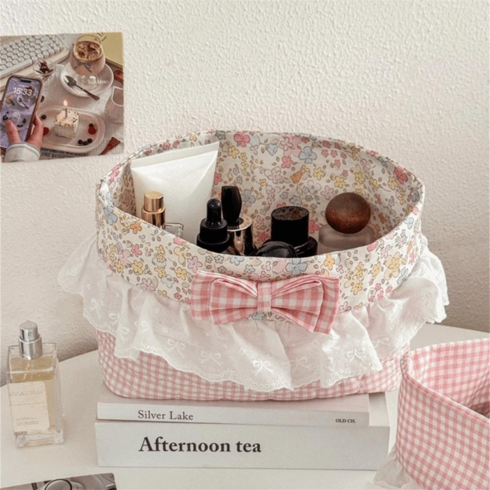 Portable Fabric Storage Basket Floral Pattern Desktop Organizer  Bedroom Storage