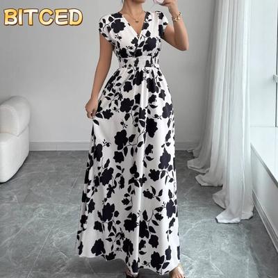 Fashion Summer Spring Short Sleeve V-Neck Casual Dresses