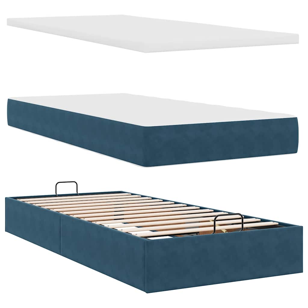 Ottoman Bed with Mattress Dark Blue 80x200 Cm Velvet