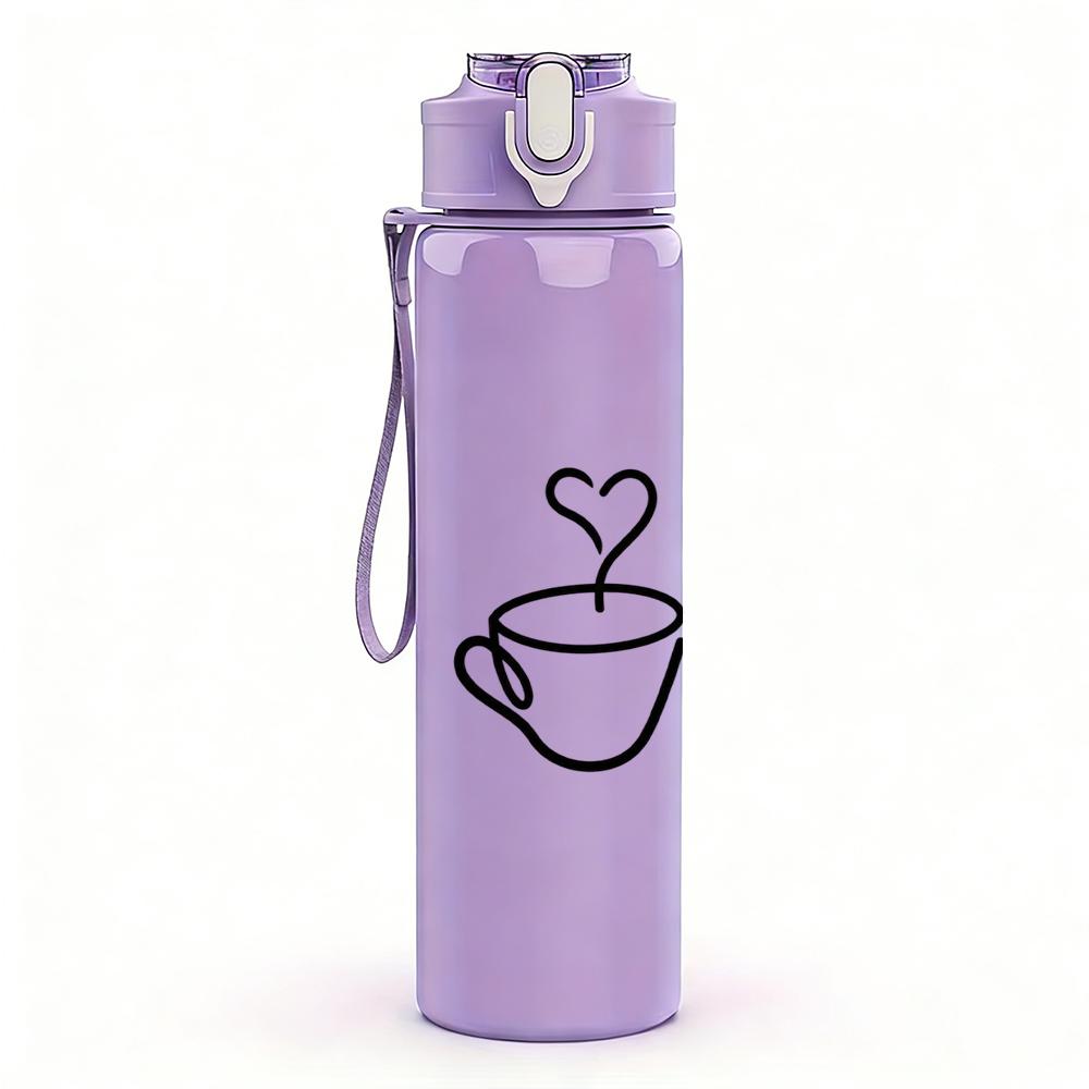 1PC Three Coffee Cup Heart Outline 750ml Color Plastic Sports Water Bottle Leakproof Flip Straw Lid Suitable for Sports Office Home Use
