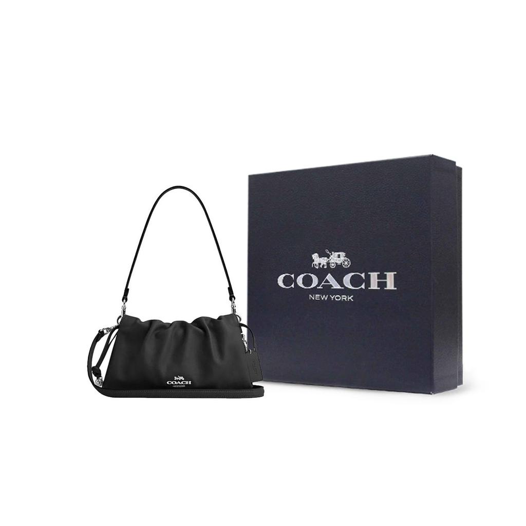 Coach Faye 26 Logo Stahovací magnetické zapínání Kožená taška Cloud Dámské kabelky Černá CV529-SVBK