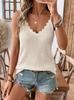 Canottiera da donna estiva in maglia con scollo a V e bordatura in pizzo, senza maniche