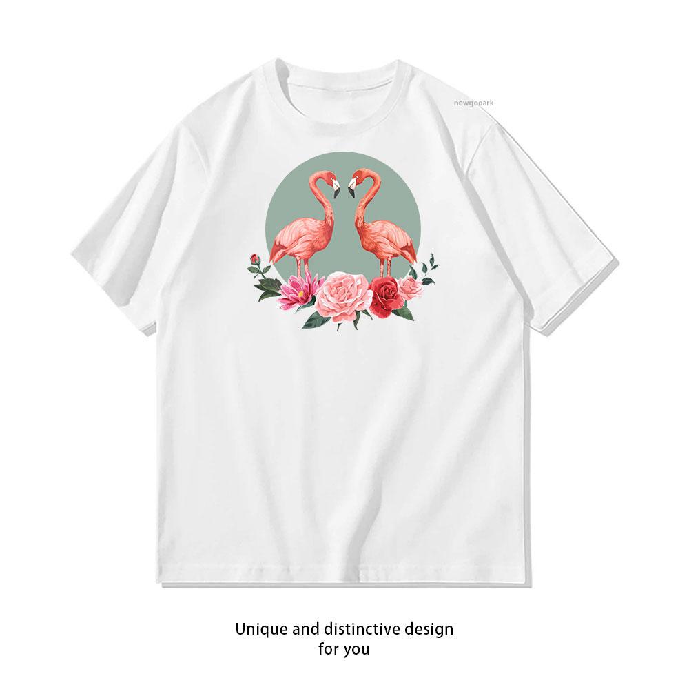 Flamingo Floral Harmony cotton T shirt Unisex Adult couple streetwealtops tee Short sleev Casual S