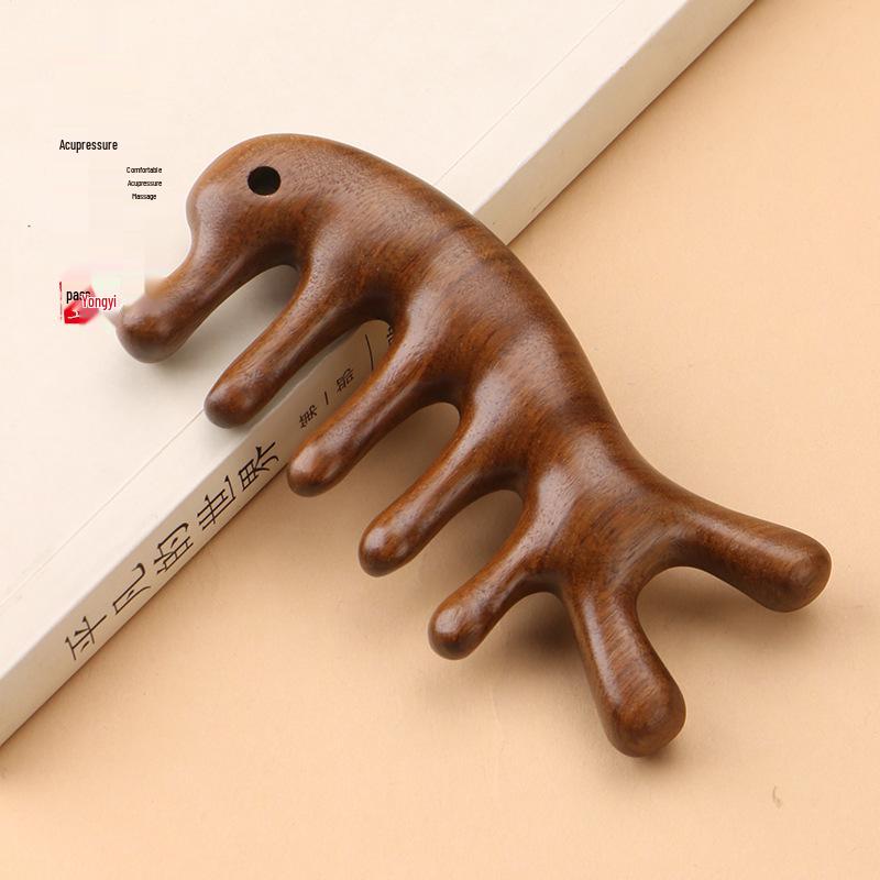 

Golden Sandalwood Wide-Tooth Dolphin Massage Comb for Head, Eye, Shoulder, and Neck