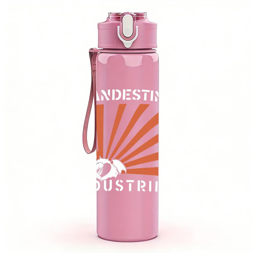 1PC Sunburst Orange Radial Graphic Print 750ml Colorful Plastic Sports Water Bottle Leakproof Pop Up Lid with Straw for Outdoor Work Home Use