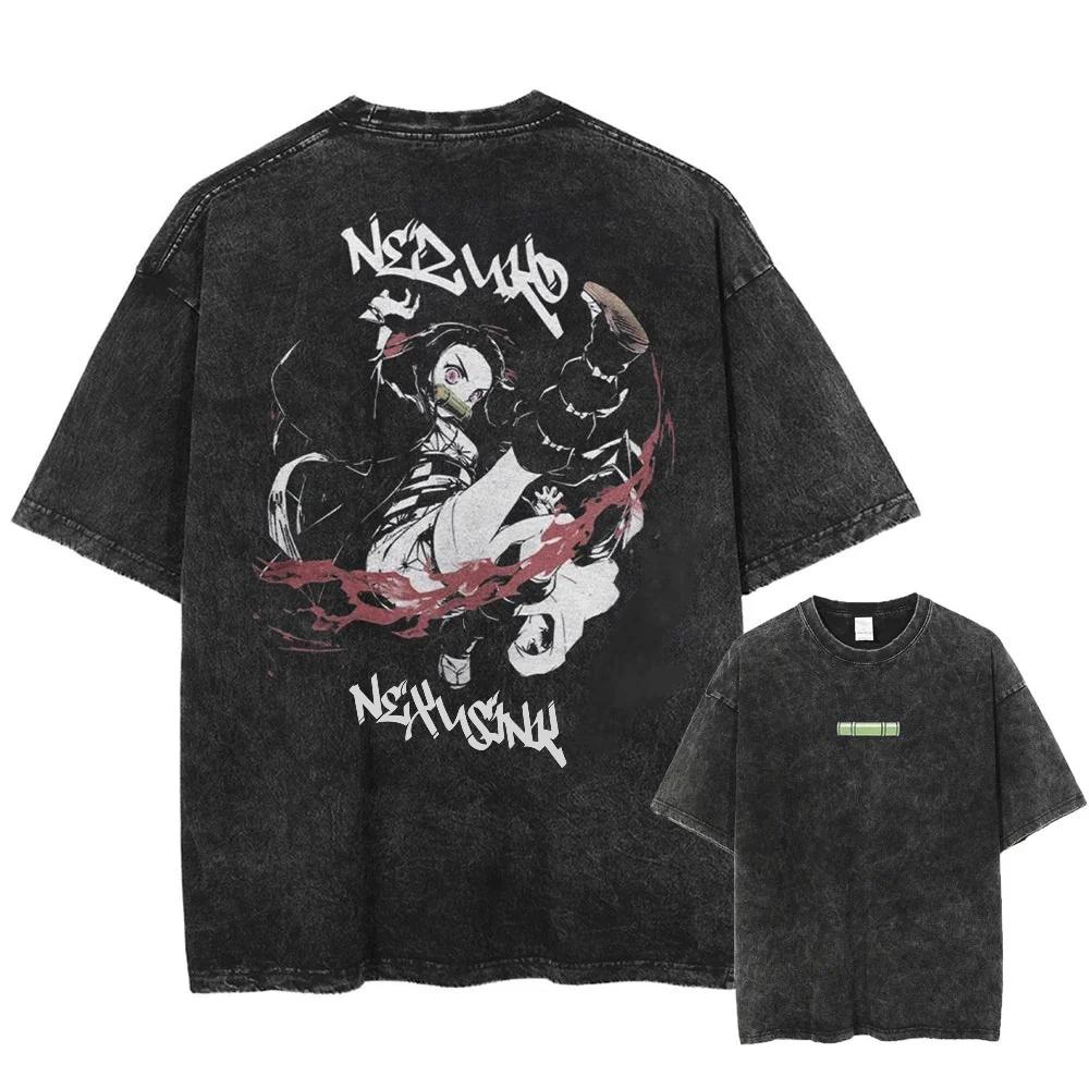 Harajuku Demon Slayer Grafické tričko Pánské Vintage Oversized Anime Prané trička Dámské Streetwear Letní trička Krátký rukáv Dámské Pánské oblečení
