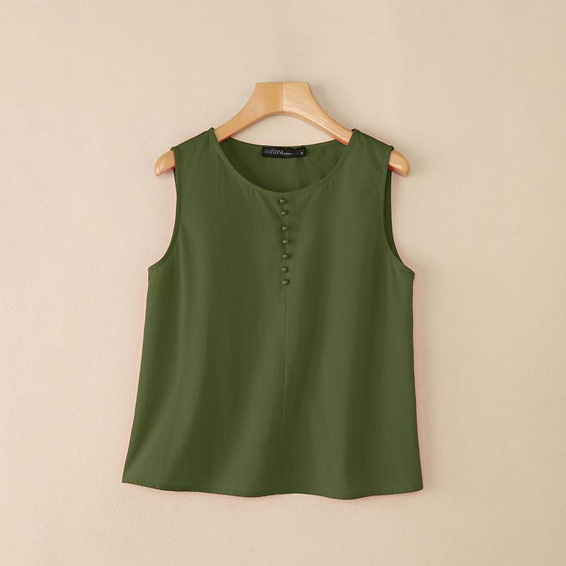 ZANZEA Women Summer Casual Round Neck Sleeveless Cotton Tank Tops