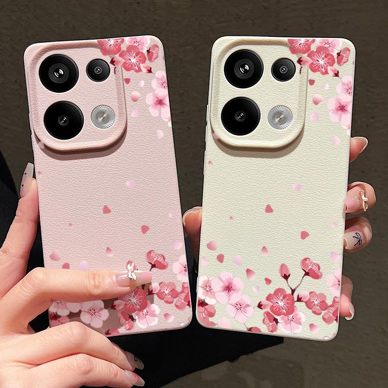 Sakura Blumenmuster Weiche Matte Hülle Für Xiaomi 13T Poco X7 X6 M6 Pro Redmi Note 14 13 Pro 12 11 TPU Ledertextur Stoßfest Schlanke Handyhülle