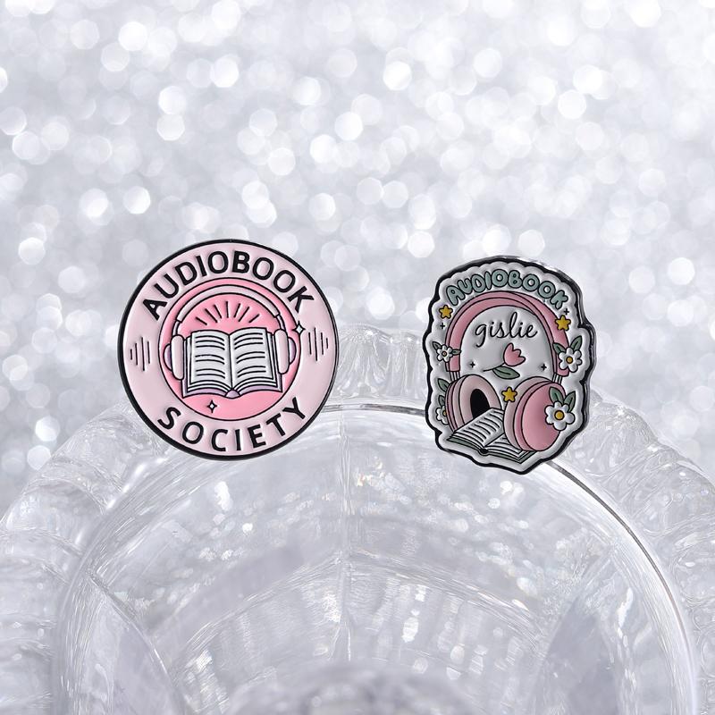 Audiobook Society Enamel Pins Audio Book Girlie Brooches Lapel Badges Headphone Reader Bookish Jewelry Gift for Friends