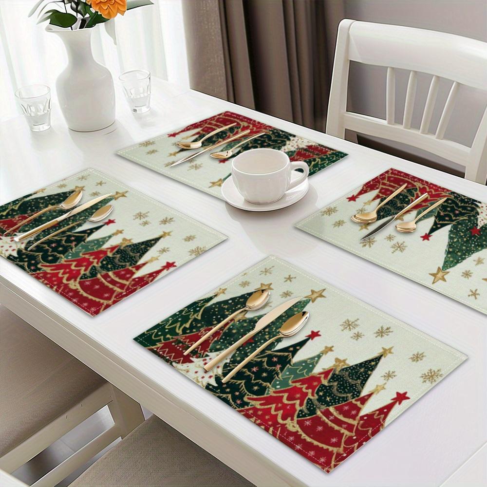 4pcs Christmas Tree Printed Linen Placemats for Table Decor Washable Winter Xmas Kitchen Dining Table Mats Christmas Decorations 4pcs-Placemat30x45cm