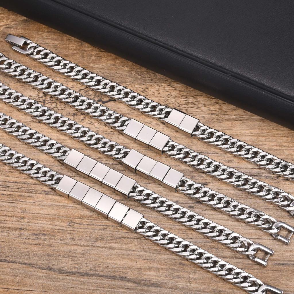 Vnox Custom 2-6 Name Beads Bracelets for Men, Never Fade Stainless Steel Cuban Chain Bracelets,Personalize Father's Day Gift Dad