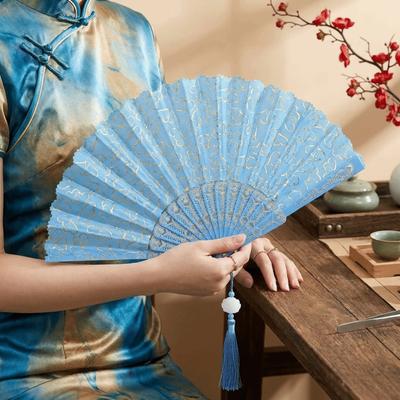 Chinese Style Folding Fan with Tassels Portable Cheongsam Dance Fan Classic Decorative Hand Cranked Fan For Dancing