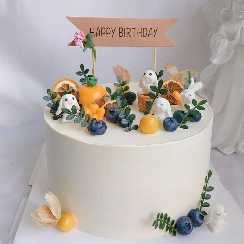 Pastoral Rabbit & Carrot Mini Basket Cake Topper Set