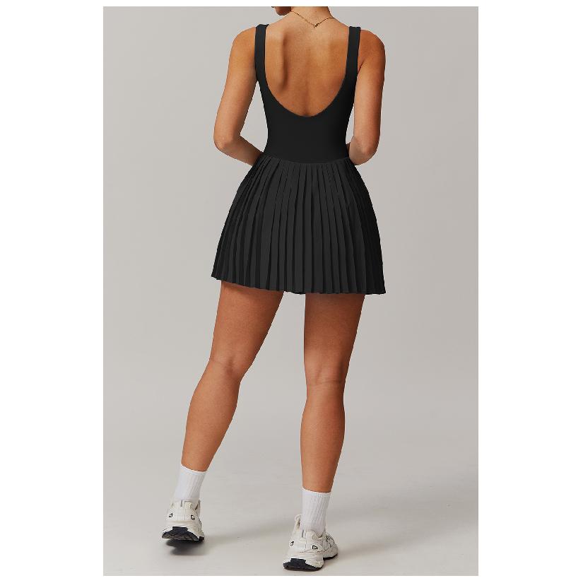 Naga Dwuczęściowa Sukienka Tenisowa z Majtkami, Antyodblaskowa, Kieszeń Fitness, Plisowana Spódnica, Sukienka Sportowa dla Kobiet