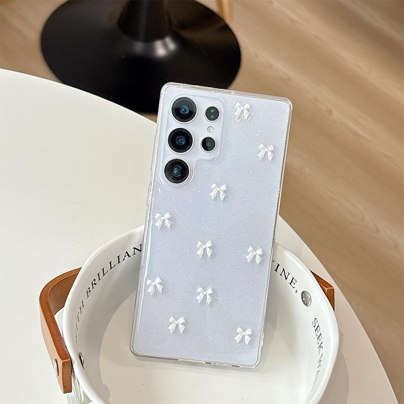 

Small Bow Tie Glitter Transparent Mobile Phone Case for Samsung S25ultra Japanese S24 Anti-fall A55 Light Luxury Female Sweet For Samsung A14
