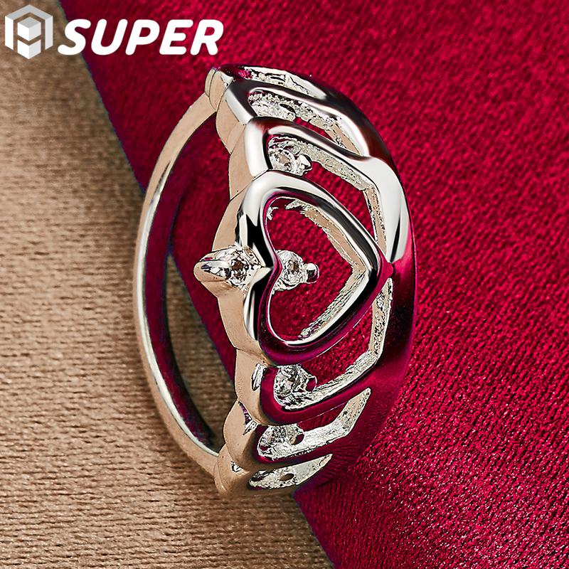 925 Sterling Silver AAA Zircon Heart-shaped Crown Ring, Fashionable Wedding Jewelry