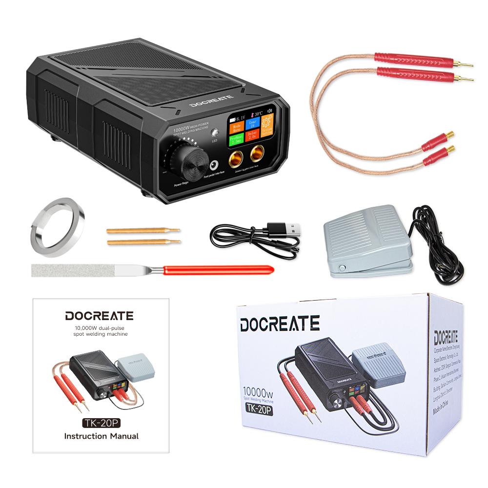 

Docreate TK-20P 10000W Spot Welder For Battery Pack Dual Pulse Max 0.3mm Welding Auto/Manual Mode LCD Display Foot Pedal