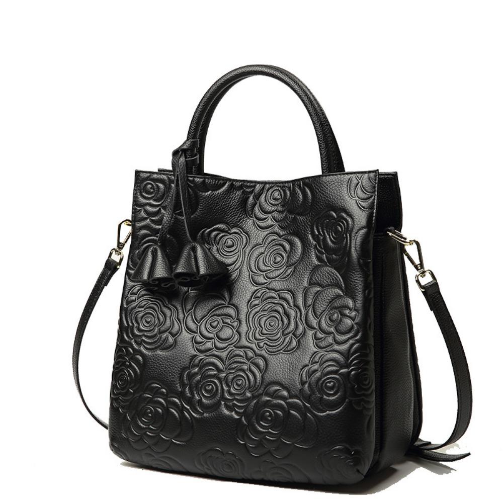 Genuine Leather Women's Bags Genuine Cowhide Bags Camellia Handbags Large Bags One Shoulder Messenger Bags