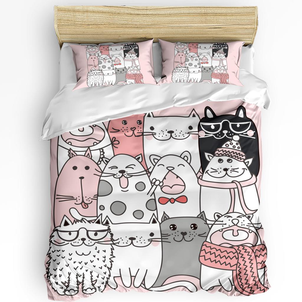 Animal Multi Color Cat Printed Comfort Duvet Cover Pillow Case Home Textile Quilt Cover Boy Kid Teen Girl 3pcs Bedding Set