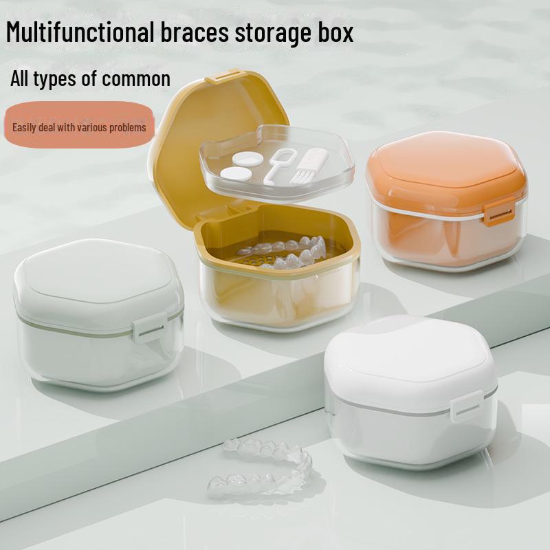 Portable Dental Retainer Box - Invisible Braces and Denture Storage & Cleaning Case