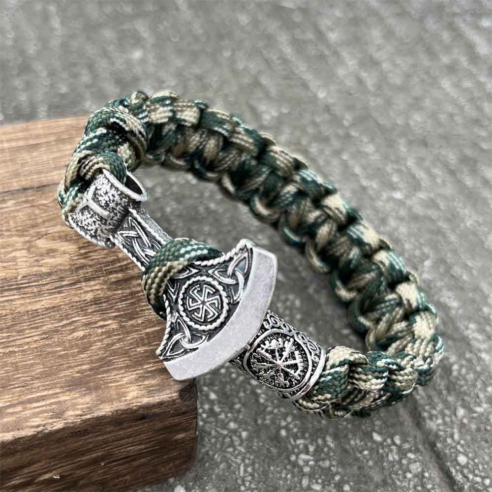 Handmade Norse Axe Slavic Kolovrat Charm Paracord Bracelet Viking Runic Beads Accessories Diy