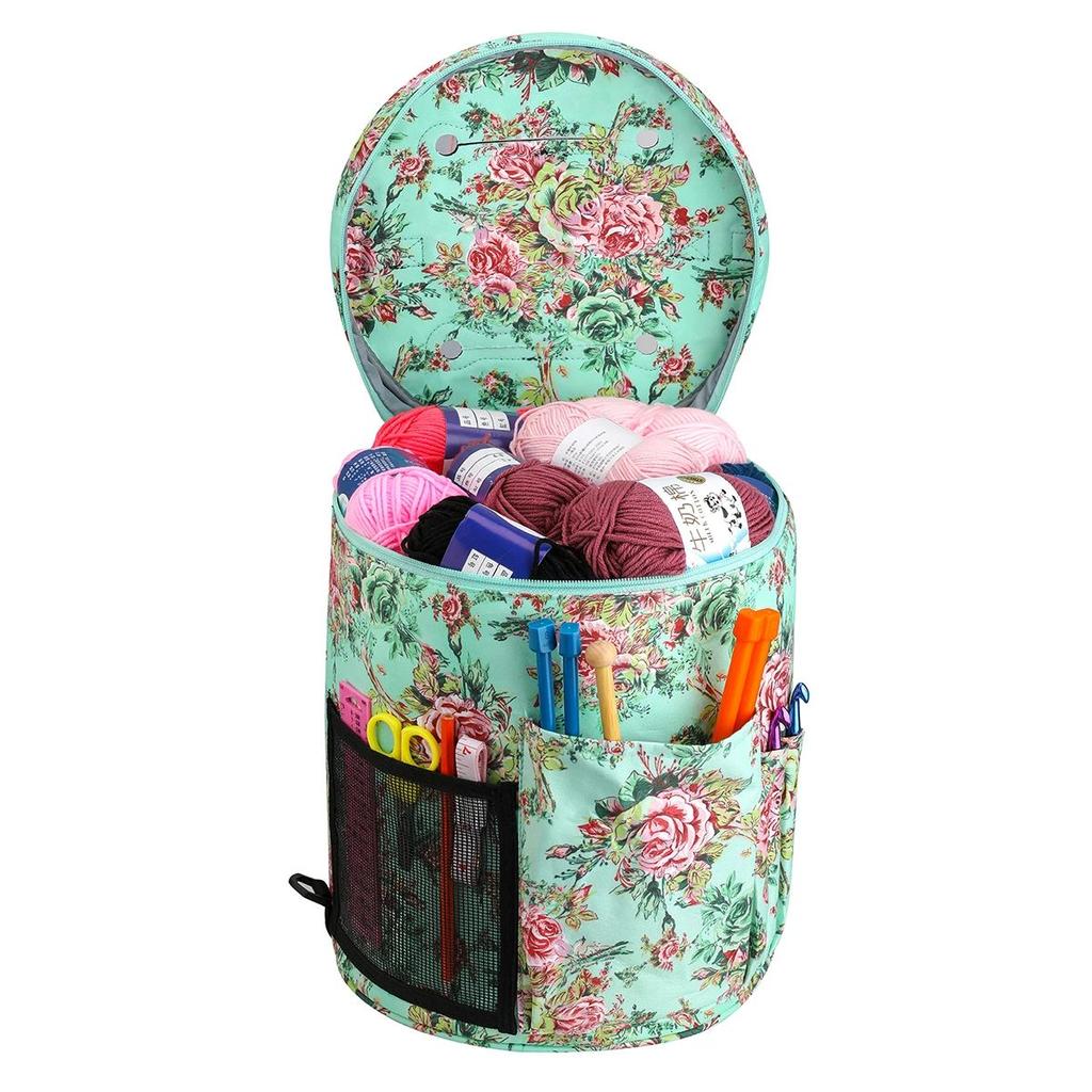 New Weaving Tool DIY Yarn Storage Bag Peony Crochet Woven Storage Bag One Shoulder Printed Round Bucket Bag Luggage Square Bag