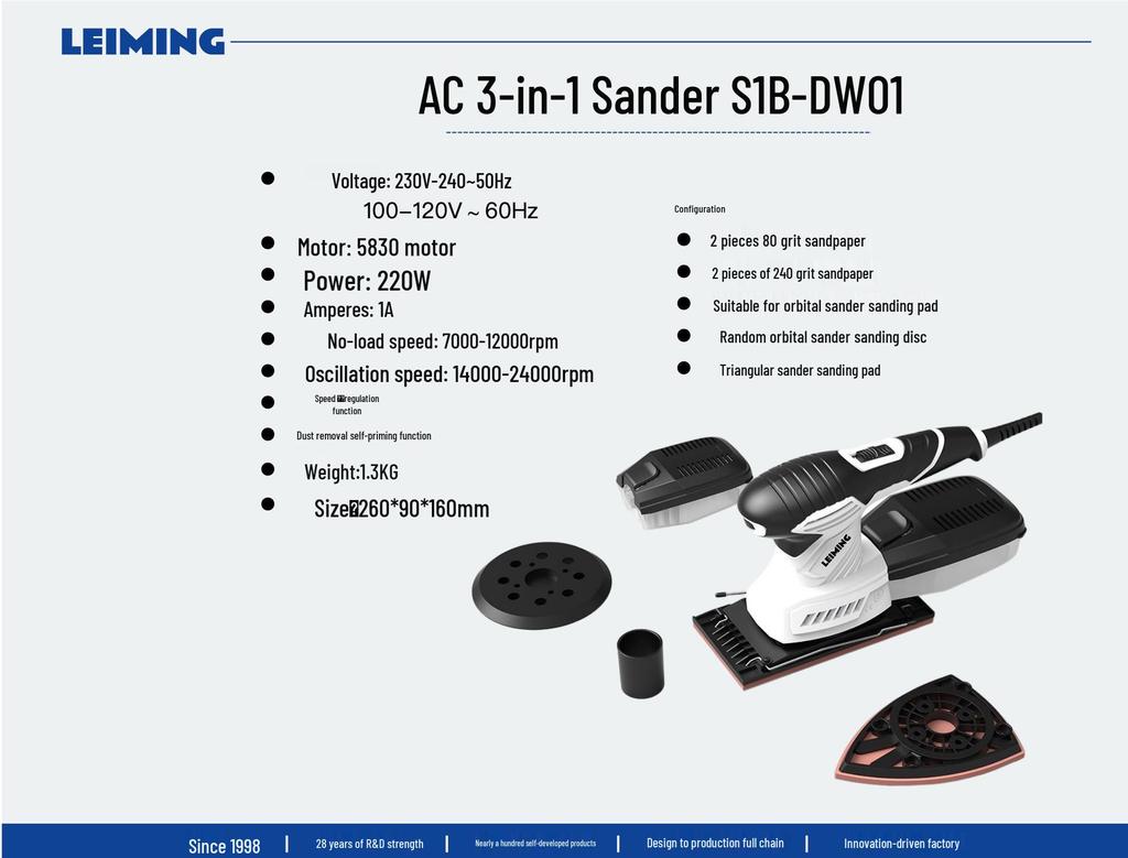 Leiming S1B-DW01 Flat Sander 220W Sandpaper Grinder Tool