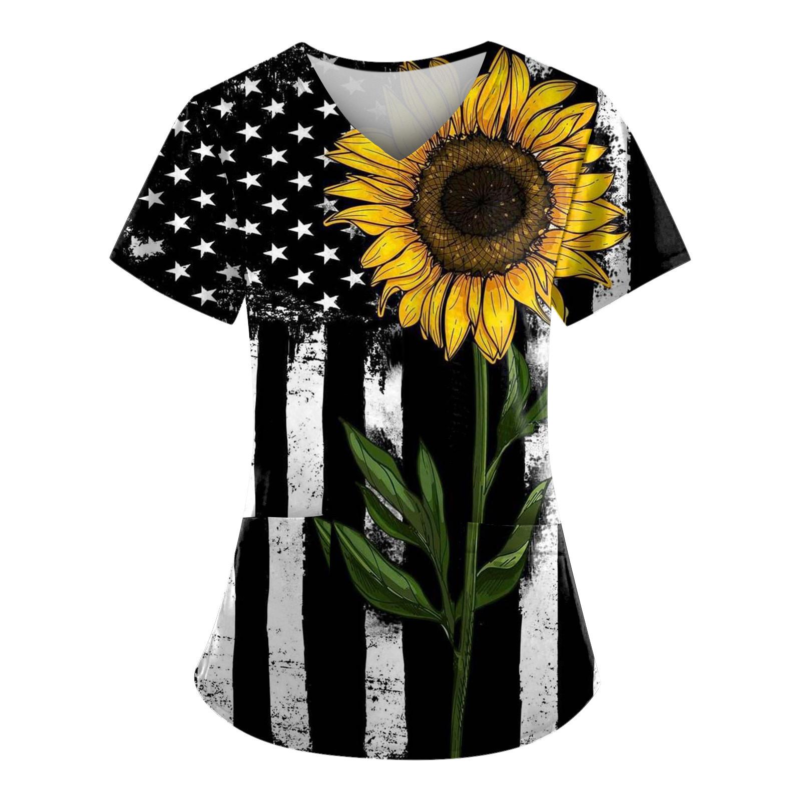 

Женские свободные топы с короткими рукавами на День независимости. Повседневные топы больших размеров с V-образным вырезом и короткими рукавами. Повседневные летние футболки. Женские топы. Футболки. Спецодежда. XXXL чёрный