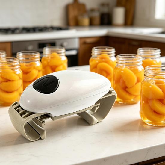 Electric Jar Opener with Dual Handles One-Button Automatic Lid Remover for Stubborn Glass Jars Fits 30-88mm Lids Essential Kitchen Gadget for