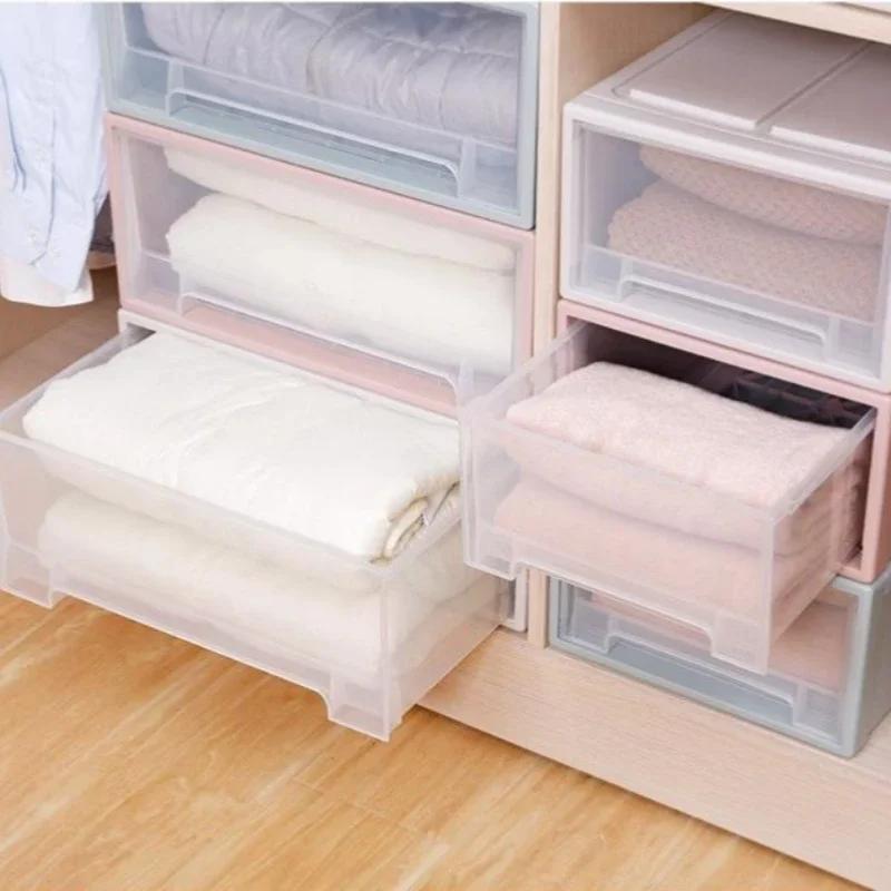 Stapelbare Schubladen-Aufbewahrungsbox Kunststoff Transparent Schublade Quilt-Aufbewahrungsbehälter Großes Fassungsvermögen Kleidungsschrank Garderoben-Organizer