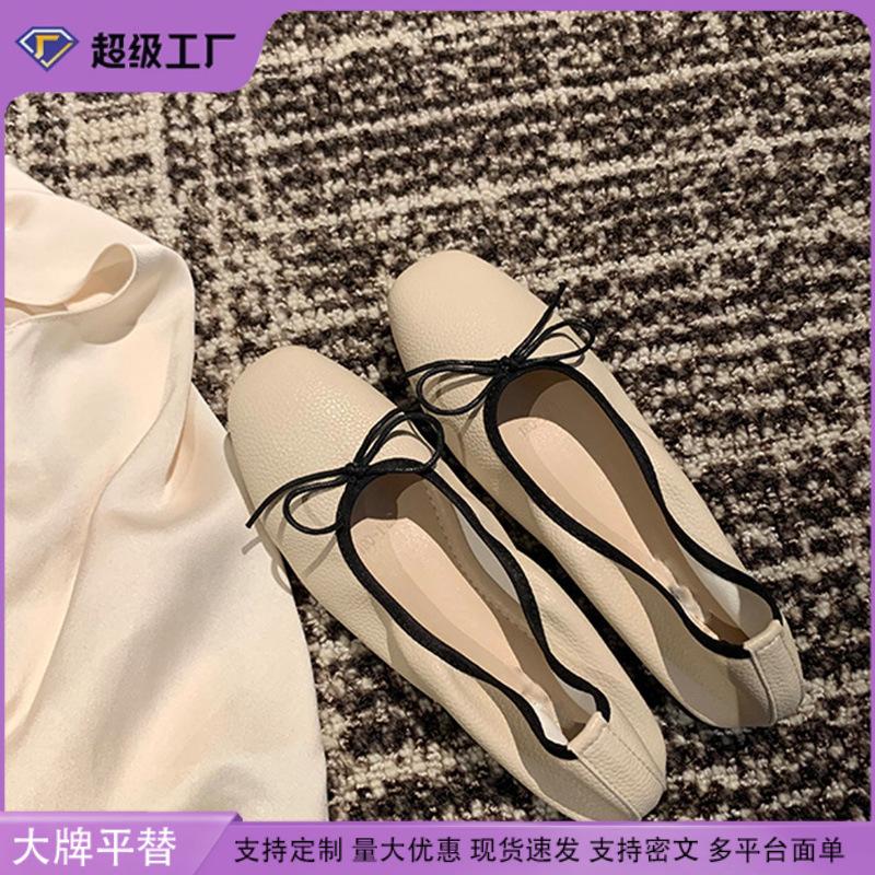 Grape Mom Studiolee 2025 Spring and Summer Gentle Bow Square Head Shallow Mouth Flat Bottom Soft Sole Ballet Single Shoes Women