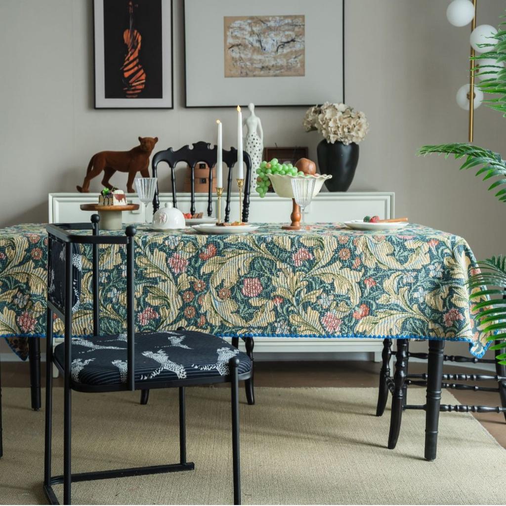 Tablecloth French Retro Embroidery Contrasting Color Dining Table Cloth Jacquard Rectangular Atmosphere Tablecloth
