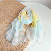 Literary Thin Striped Linen-Cotton Scarf For Women Beach Breathable Sunshade Scarf With Tassel