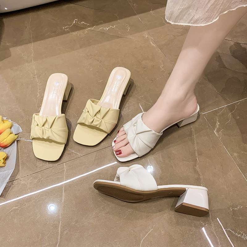 Temperament thick heel cool slippers women's summer wear fashion 2025 new with skirt high heel cool slippers