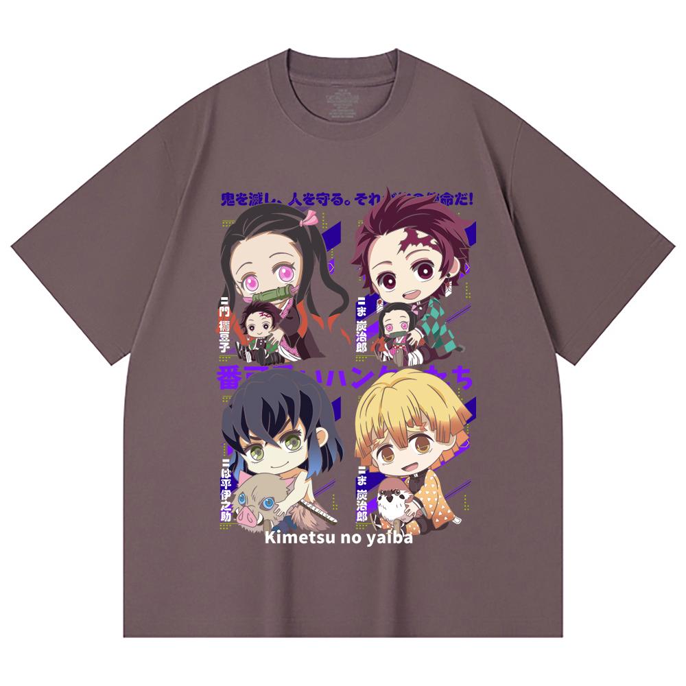 230 Gsm 100% Cotton Demon Slayer V80 Hashiras Chibi Print Unisex Heavy Cotton T Shirt