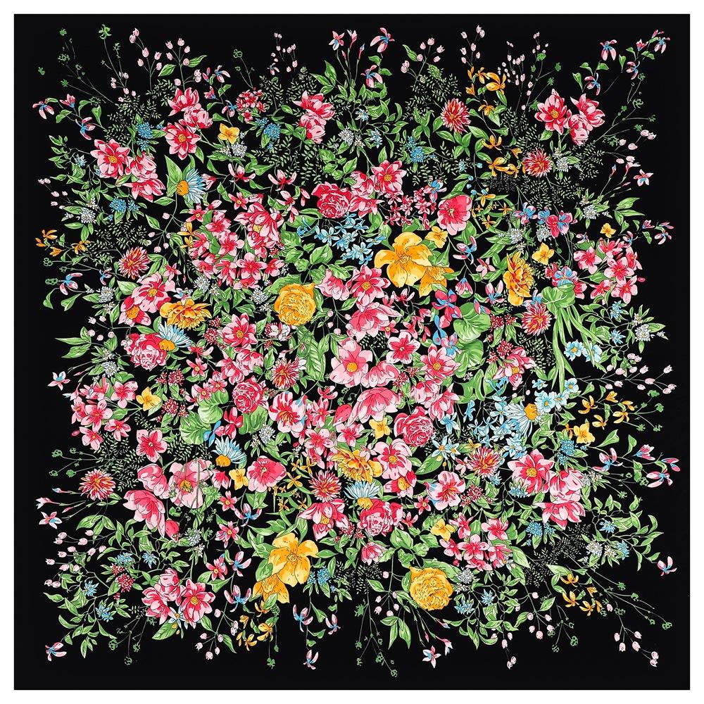 130*130Cm 100% Twill Silk Shawl Scarf Women Luxury Floral Print Square Scarves Bandana Wraps Femme Fourlard Echarpes Stoles